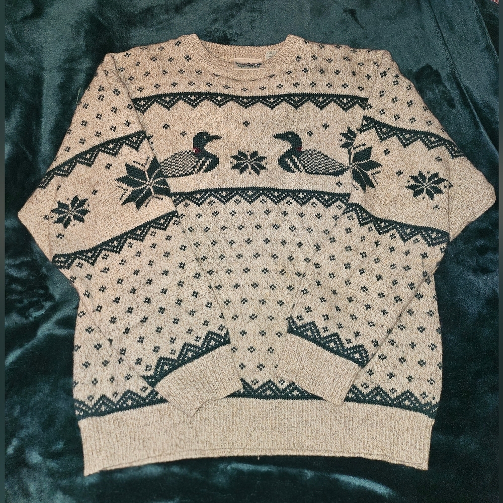 Northern Reflections Beige and Green Loon Sweater